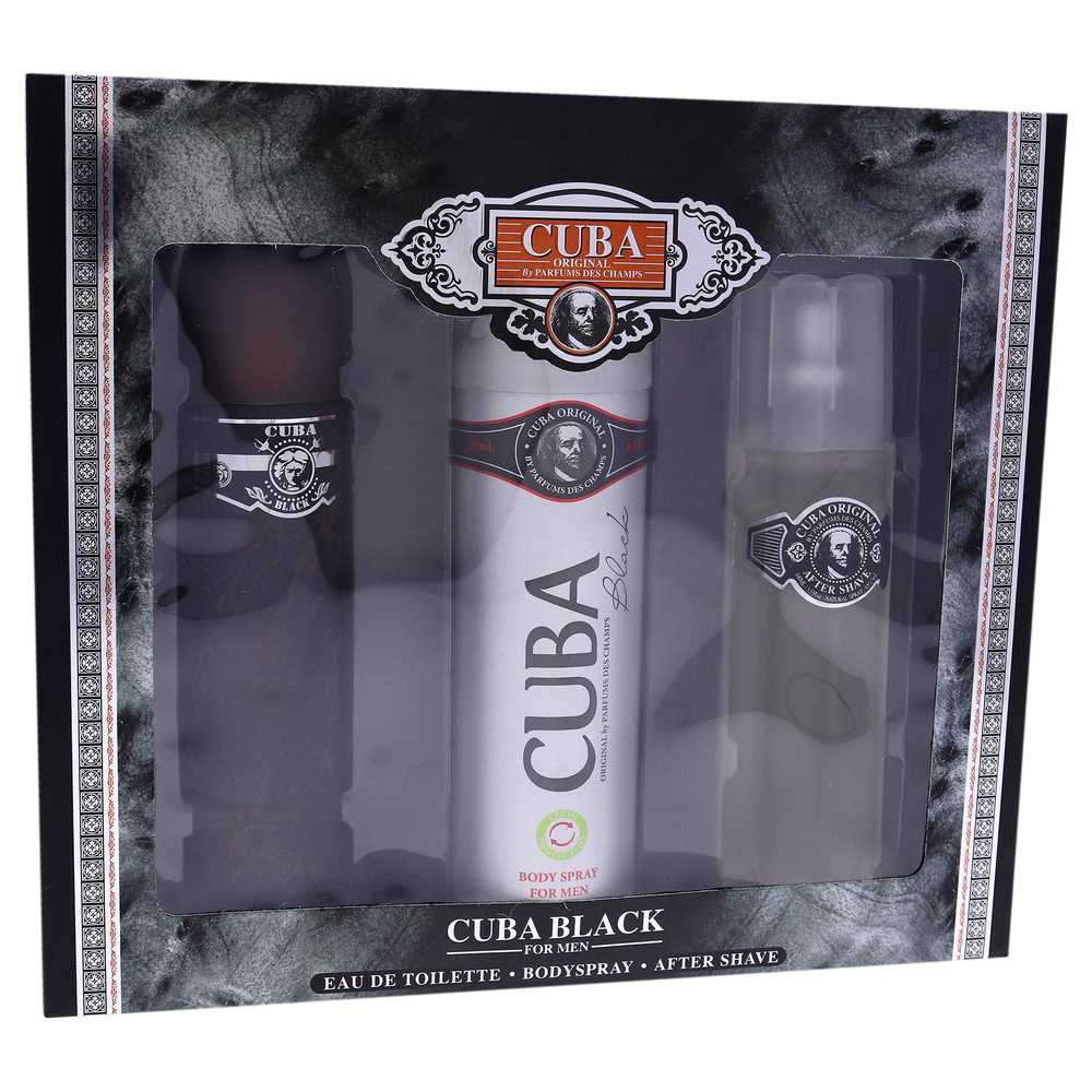 Cuba Black BY Cuba 3 Pc Set 3.3oz EDT Spray, 3.3oz After Shave, 6.7oz Body Spray